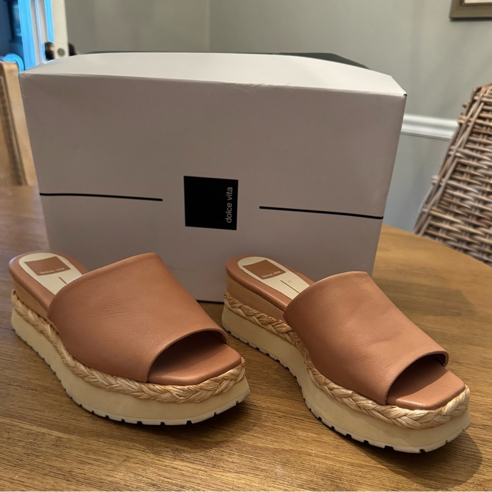 Dolce Vita Tan Espadrille Platform Slides